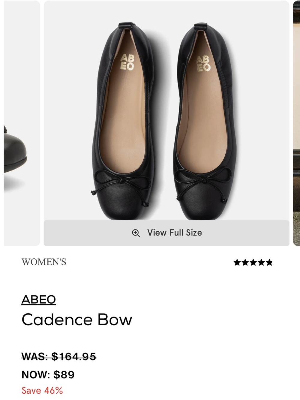 Abeo Black Leather Ballet Flats with Bow Accent